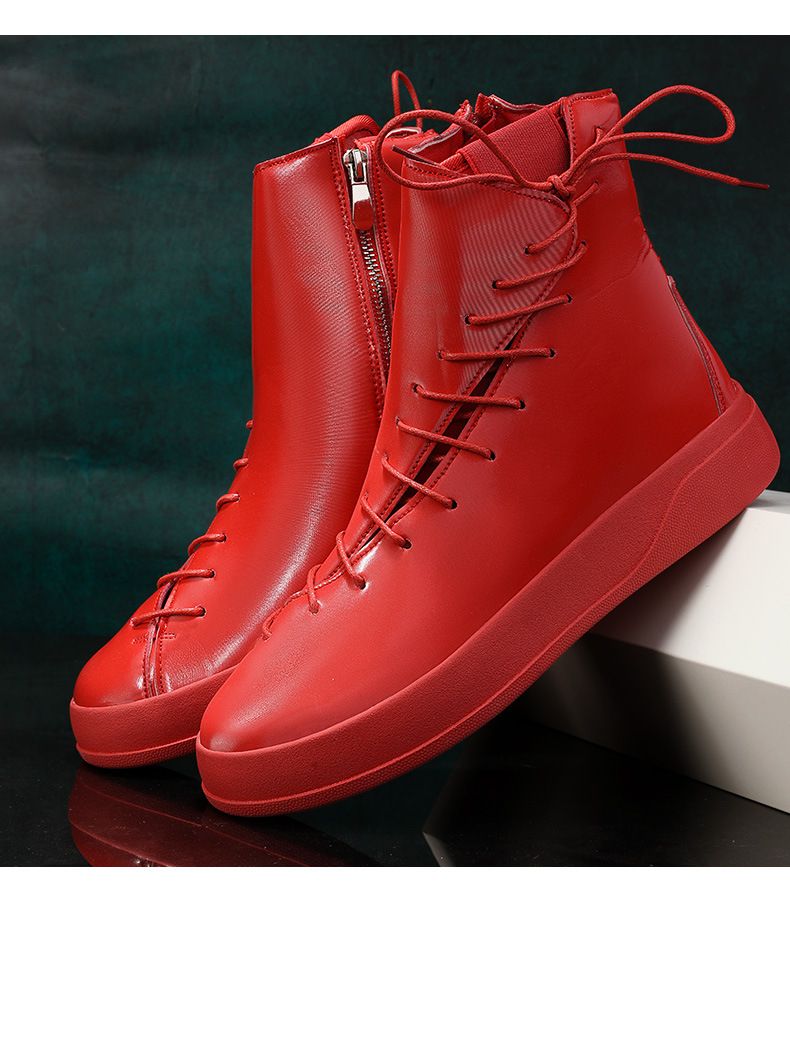 Autumn/winter New Men's Board Shoes 2024 European Station Large Martin Boots Strap Bright High Top Leather Boots Thick Bottom Motorcycle Boots_voghion.com