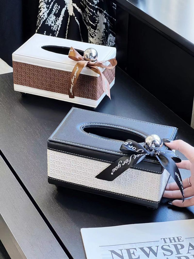 Portafazzoletti in pelle intrecciata con vassoio – Elegante elemento decorativo per soggiorno, toeletta o comodino (contenitore multiuso)_voghion.com