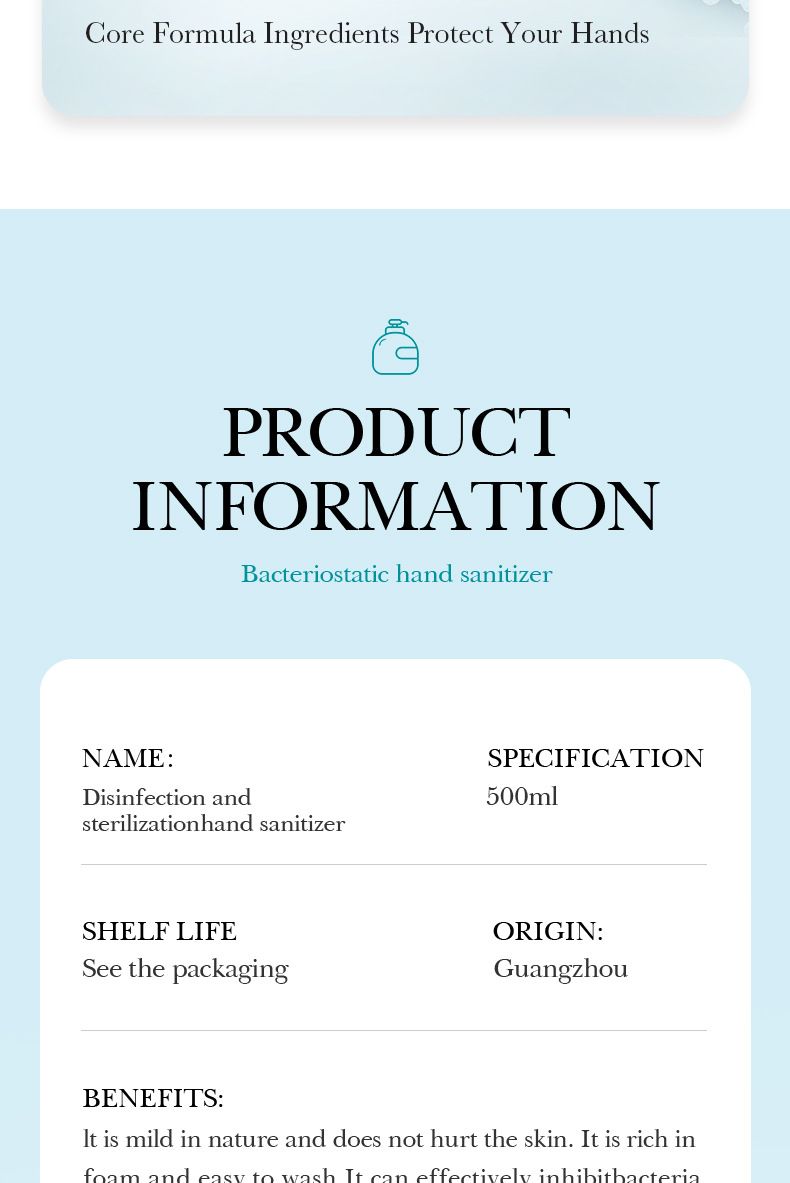 SADOER Désinfectant pour les mains 500 g Mousse bactériostatique nettoyante hydratante Désinfectant bactériostatique pour les mains_voghion.com