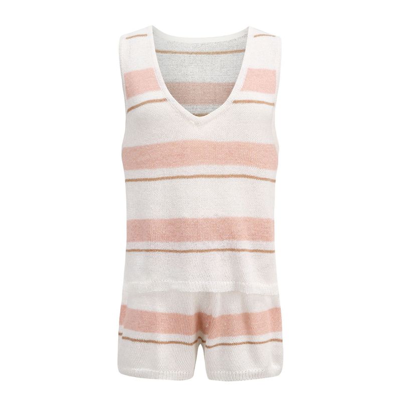 Dameskleding Zomermode Casual Diepe V-hals Vest Trekkoord Gebreid Dames Trui Pak Tweedelig Set_voghion.com