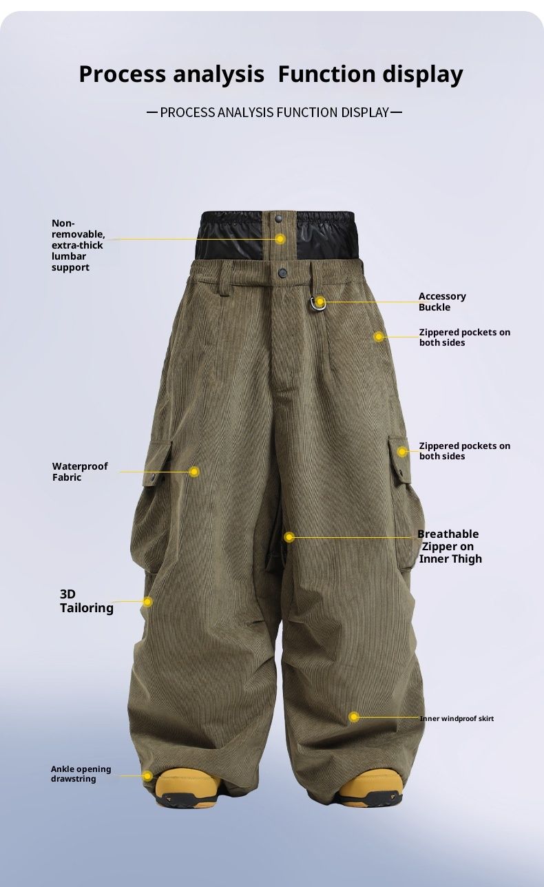 001 Pantalones de esquí de pana anchos y largos para mujer, resistentes al viento y al agua, ideales para deportes de invierno y actividades al aire libre. Protección de cintura._voghion.com