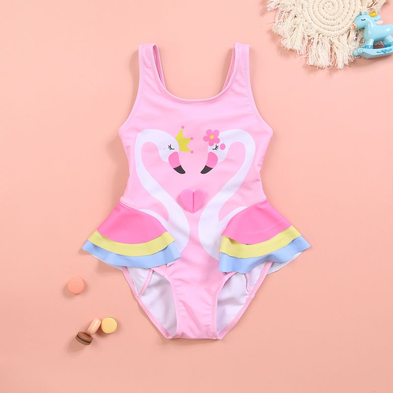 Costum de baie dintr-o bucată pentru mame și copii, cu volane, flamingo, confortabil, elastic, de înaltă calitate_voghion.com
