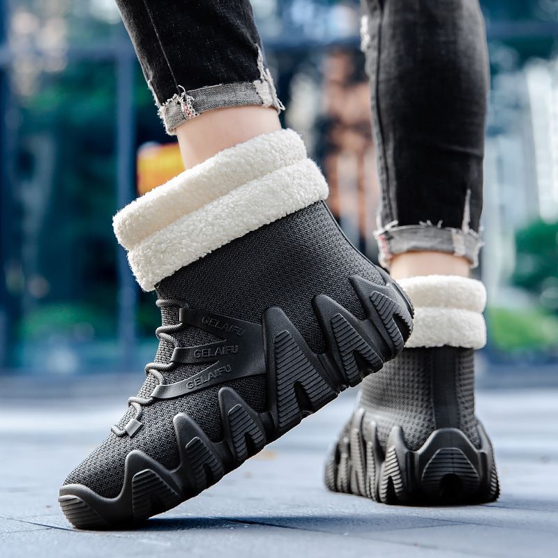 PVC Waterproof Men's Mid-Cut Snow Boots Thickened Sole Non-Slip Fashion Casual Fleece-Lined Warm Dual-Use Work Rubber_voghion.com