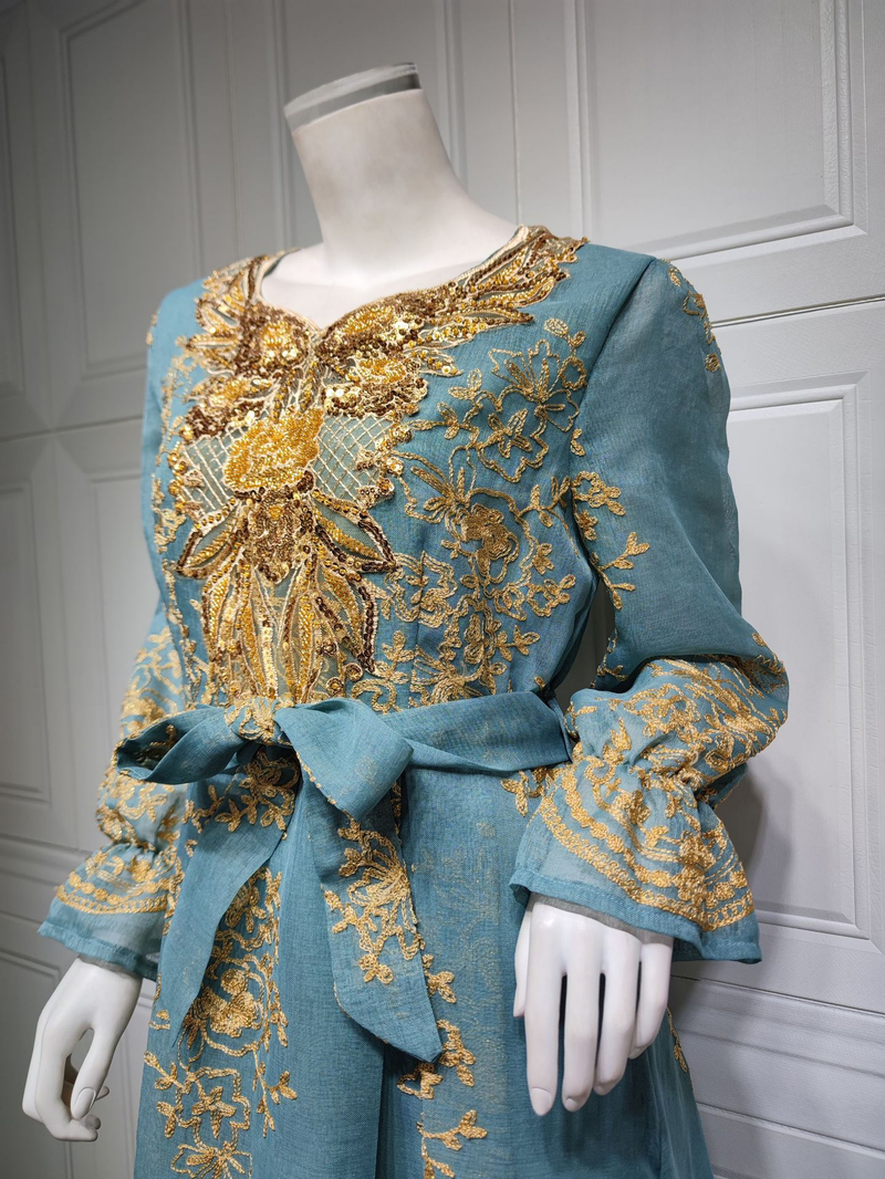 Vestido de cena de fiesta musulmana con apliques bordados_voghion.com