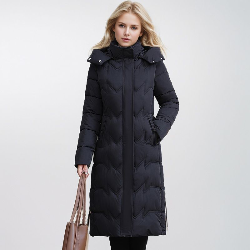 Extra Long Women's Puffer Coat - Oversized Winter Jacket With Hood, Knee-Length Warmth, Plus Size Friendly (Wine Red, Khaki, Dusty Pink, Black)_voghion.com