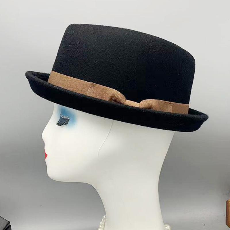 Woolen gem top bow with crimped edge for both men and women small hat personalized trendy hat_voghion.com