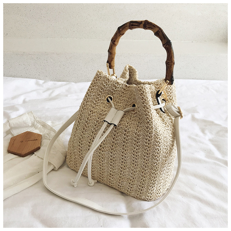 Fashionable Woven Bag Korean High-end and Versatile Bucket Bag Spring and Summer 2024 New Fabric Bag Crossbody Bag Women's Handbag_voghion.com