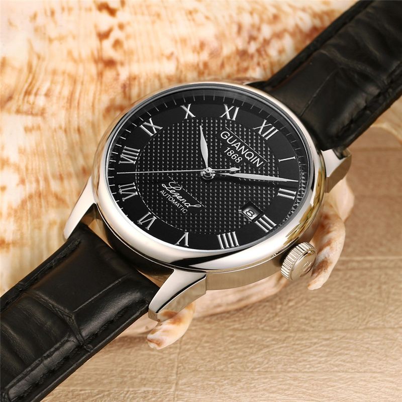 GUANQIN Mens Watches Mechanical Wristwatch Automatic Watch For Men Sapphire Glass Stainless Steel Leather Waterproof Clock Date_voghion.com