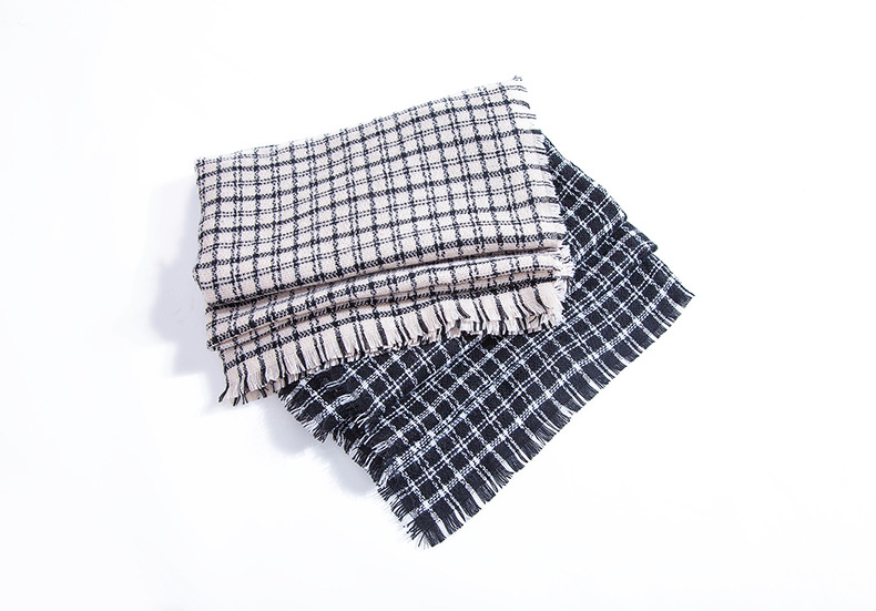 Damenschals Herbst und Winter schwarz-weiß karierter Karoschal sowie großer Kaschmir-Imitat-Schal warmer Halsschal_voghion.com