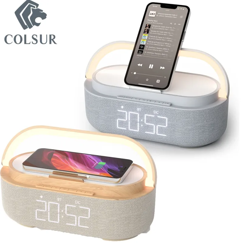 NEW Wireless Charger 15W Portable Digital FM Alarm Clock Bluetooth Speaker Radio Touch Night Light Dual Home Bedside_voghion.com