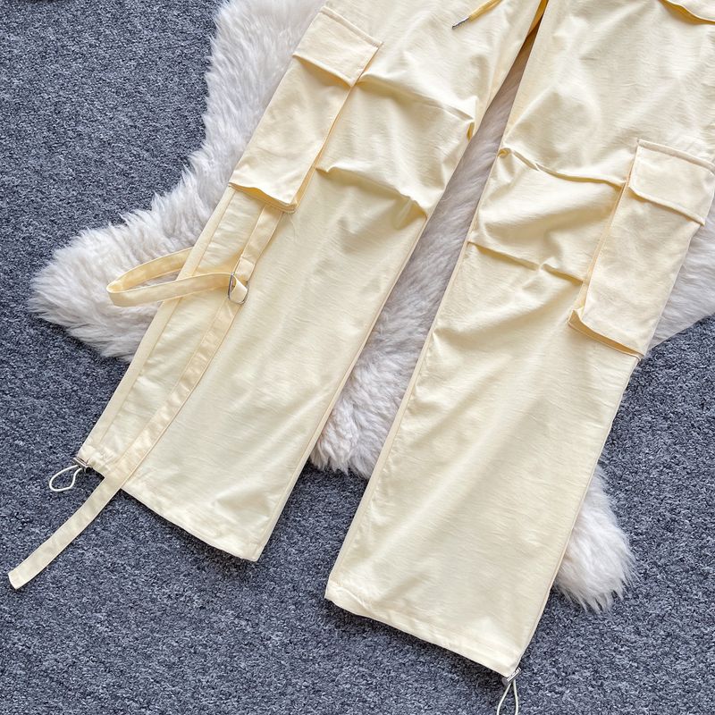 Women's Cargo Jogger Pants High Waist Drawstring Wide Leg Casual Trousers With Pockets Summer Loose Fit Workwear Style Polyester"_voghion.com