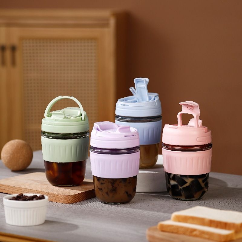 Internet Celebrity Glass Double Drinking High Aesthetic Summer Girl Coffee Portable Cute Handy Insulated Milk Water Cup_voghion.com