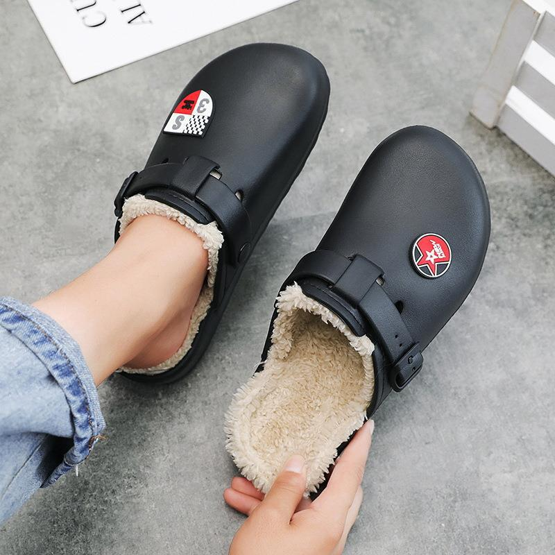 Men's shoes large size cotton slippers men's plus cotton hole shoes new home warm men's shoes outdoor slippers_voghion.com