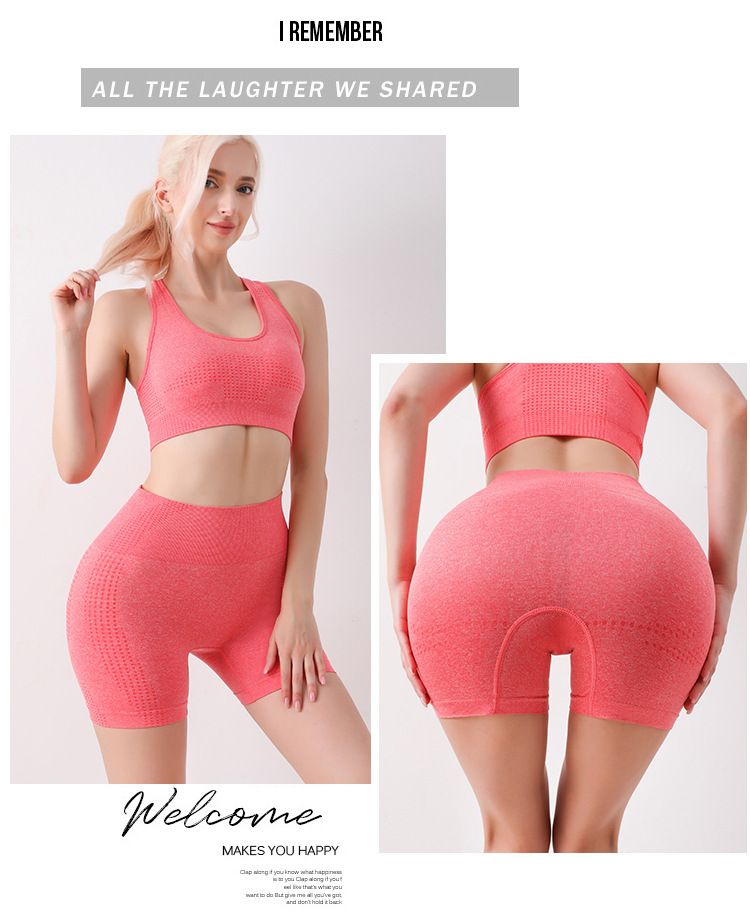 Naadloze yogakleding tweedelig vest shorts fitness dames rugloze bh top set_voghion.com