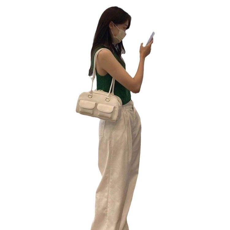 Borsa a tracolla da bowling multitasche in pelle cerata e olio, stile coreano, di nicchia, Seo Yoon-jung_voghion.com