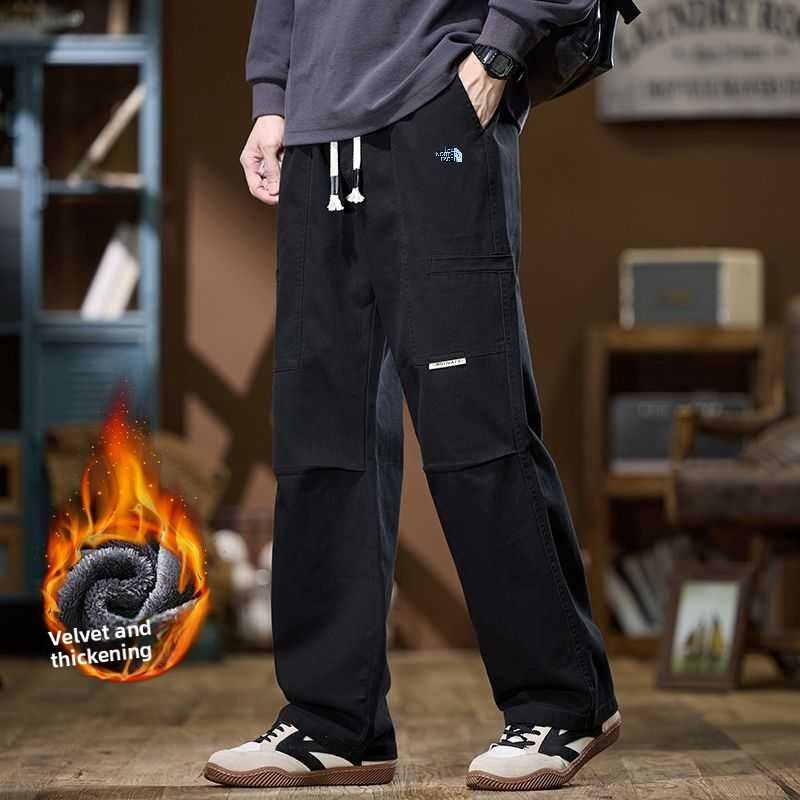 Herbst- und Winter-Paar-Overallhose im Retro-Stil mit geradem Bein, aus dicker Baumwolle und Samt, mit klassischem, gesticktem Logo_voghion.com