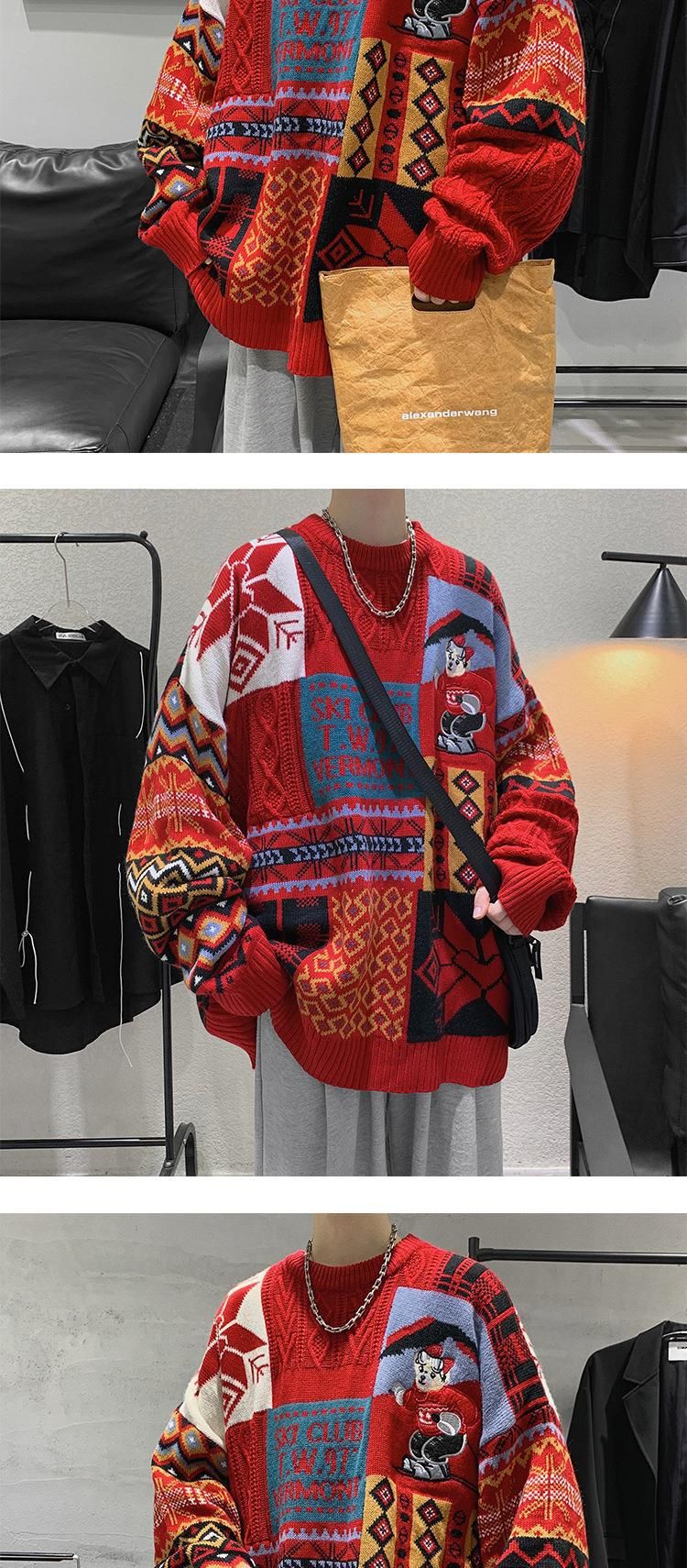 Petit ours pull col rond homme paresseux décontracté automne et hiver Couple tricot mode_voghion.com