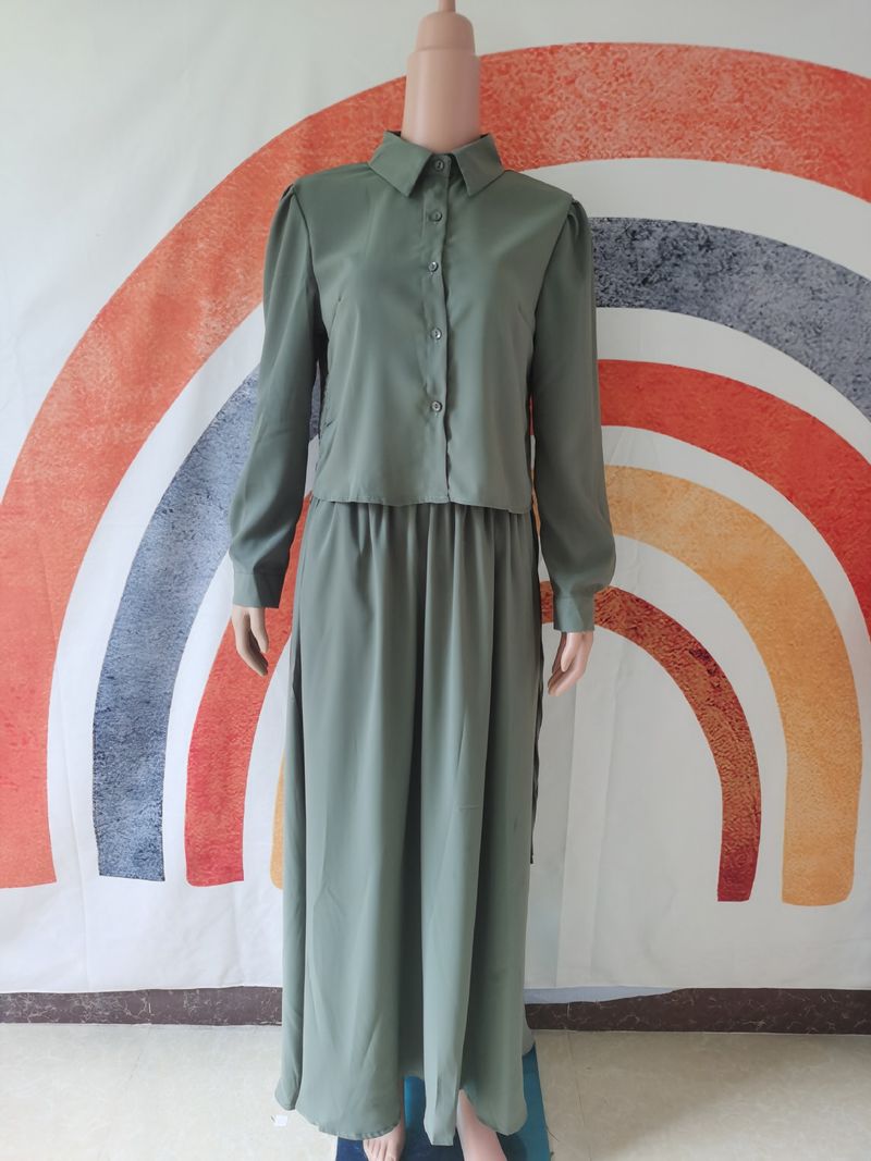 Women's Clothing Long Sleeved Shirt Temperament Women's Long Skirt Skirt Suit_voghion.com