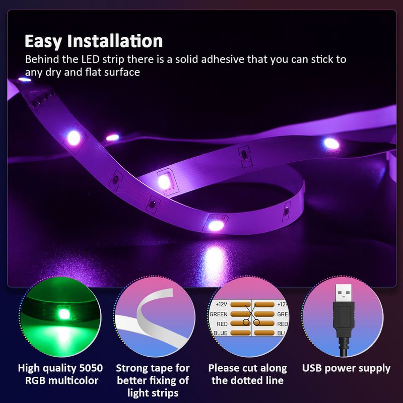Taśmy LED RGB 3535, 5 V, 1 m-30 m, 16 milionów kolorów, RGB, oświetlenie taśmowe LED z synchronizacją muzyki, zmiana kolorów na imprezę w domu_voghion.com