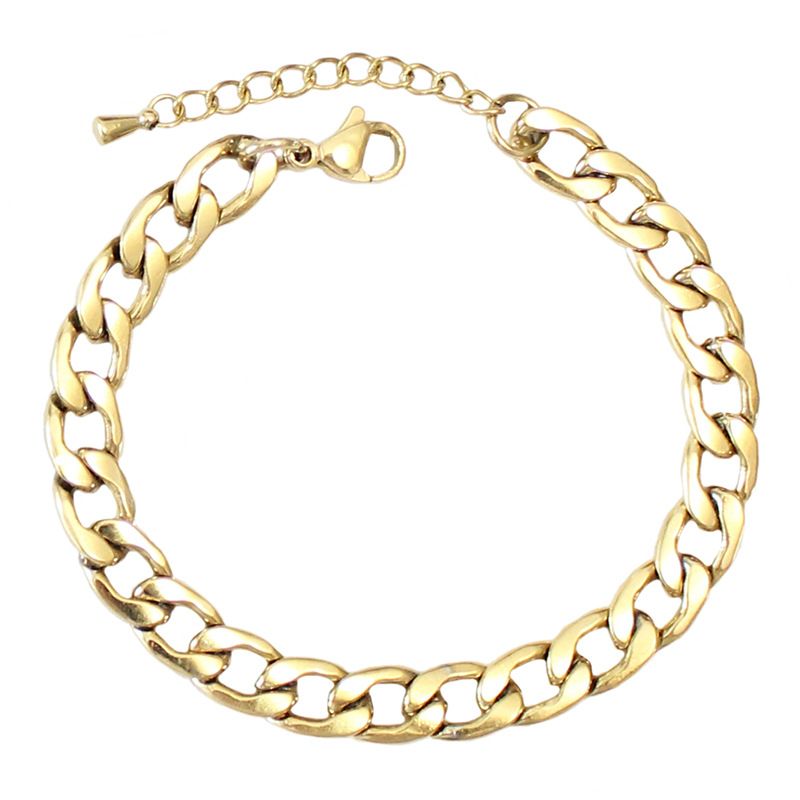 Bracciale in acciaio inossidabile con catena spessa e maglie cubane larghe, semplice e alla moda, con trama NK_voghion.com