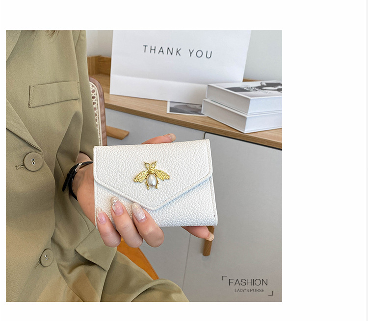 Cross-border small bee wallet female 2023 new short section small and thin section wallet 30% off niche solid color coin purse PU_voghion.com