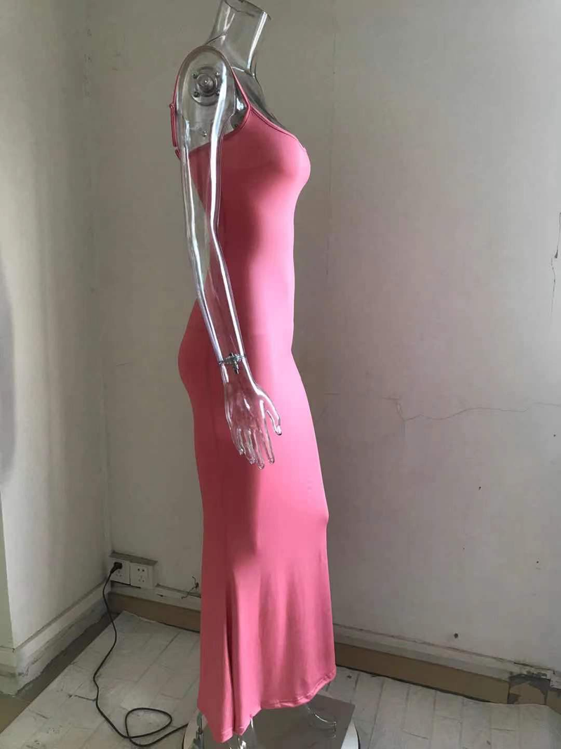 Abito lungo con bretelle slim casual da donna, alla moda, modello Skims_voghion.com