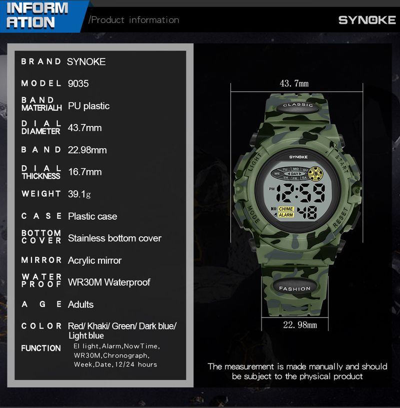 Unisex Digital Sports Watch With Camouflage Design, Multi-Color Night Light, Waterproof, Lightweight & Durable For Kids And Adults_voghion.com
