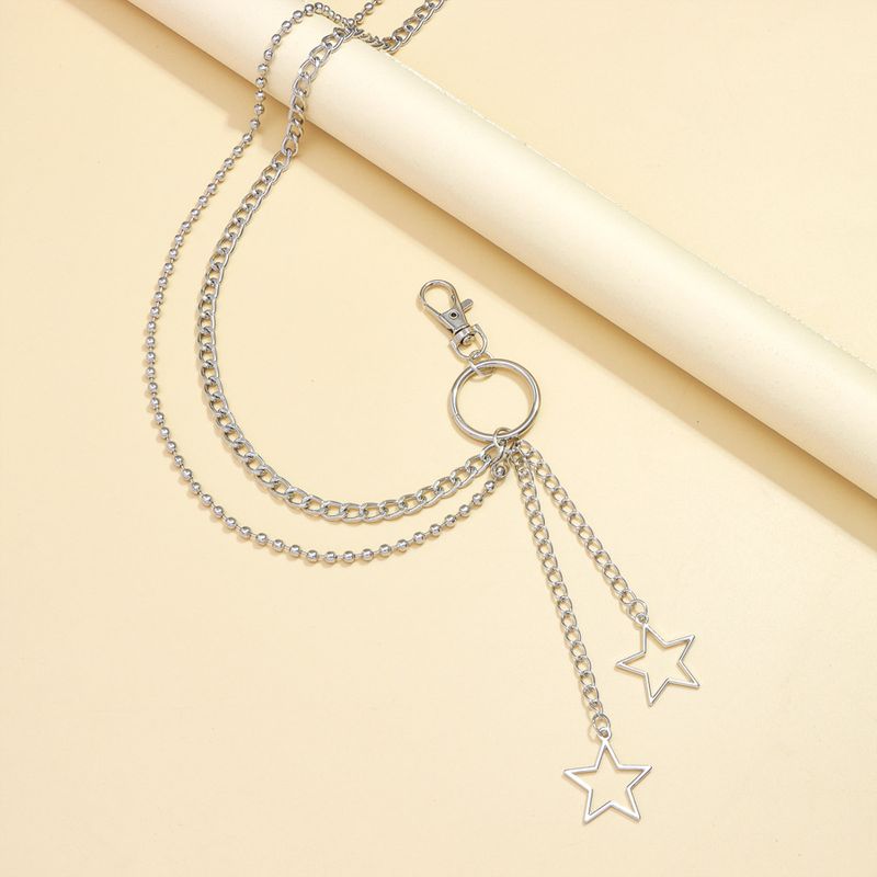 Fashionable Hip-hop Double-layer Pants Chain With Five Pointed Star Square Lock Pendant, Versatile Street Style, Unisex,_voghion.com