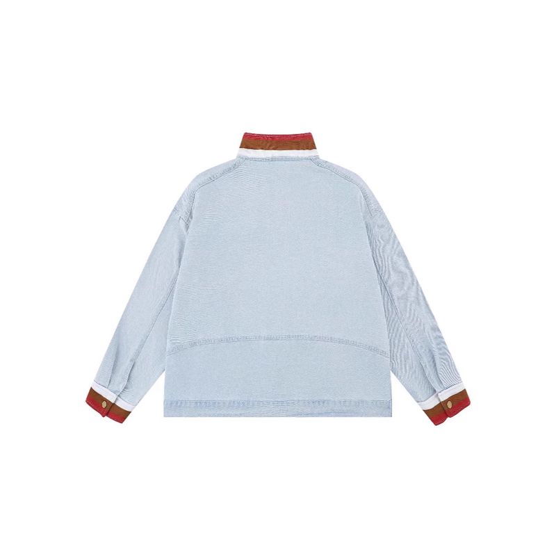 Chaqueta vaquera con cremallera y bloques de color para hombre y mujer, estilo Detroit, con cuello alto, para primavera de 2025._voghion.com