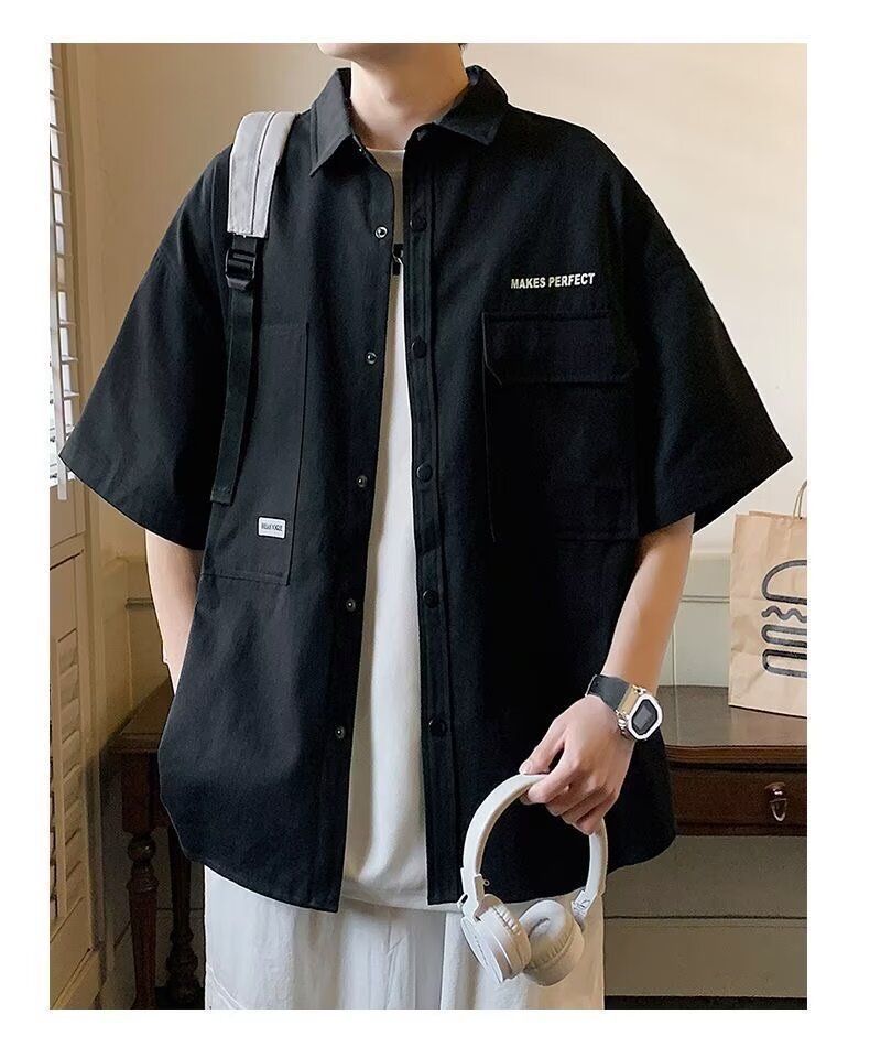 Workwear Ice Silk Short Sleeved Shirt Men's 2024 New Style, Cool And Lightweight, Military Green Lined Jacket For Summer_voghion.com