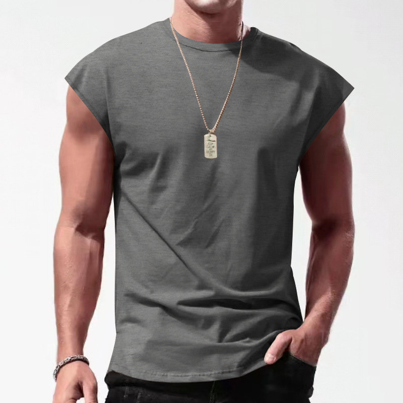 Herren Sommer Ärmelloses T-Shirt Tops Casual Loose Solid Color Dünner Abschnitt Schulter Unterhemden_voghion.com
