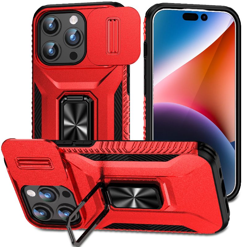 360 ° Rotéierend Metal Auto Bracket Ring Telefon Case Fir iPhone 16 Pro Max 14 11 12 13 15 Pro Max Kamera Push Pull Protection Cover_voghion.com