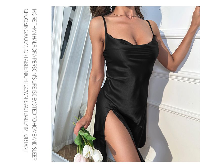 Chemise de nuit sexy en satin coupe vent, nouvelle collection, décontractée, longue, dos nu, personnalisée_voghion.com
