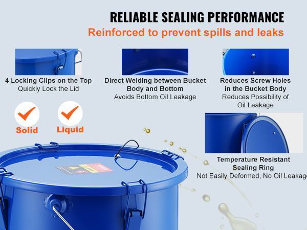 VEVOR Fryer Grease Bucket, 6 Gal Oil Disposal Caddy Carbon Steel Fryer Oil Bucket With Rust-Proof Coating, Oil Transport Container With Lid, Lock Clips, Filter Bag For Hot Cooking Oil Filtering, Blue_voghion.com