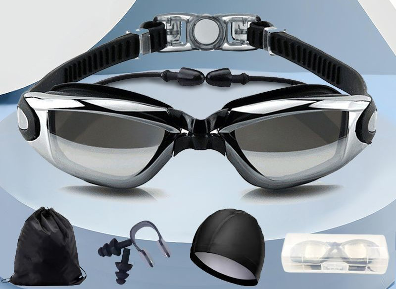 for Men Women, Non-Prescription And Prescription Options, Large Frame, Waterproof Swimming Goggles With Hat, Anti-Fog,_voghion.com