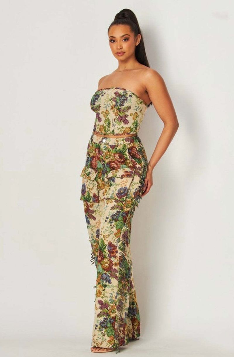 Sexy kanten tubetop met kwastjes, lange broek en jacquard-modeset voor dames_voghion.com