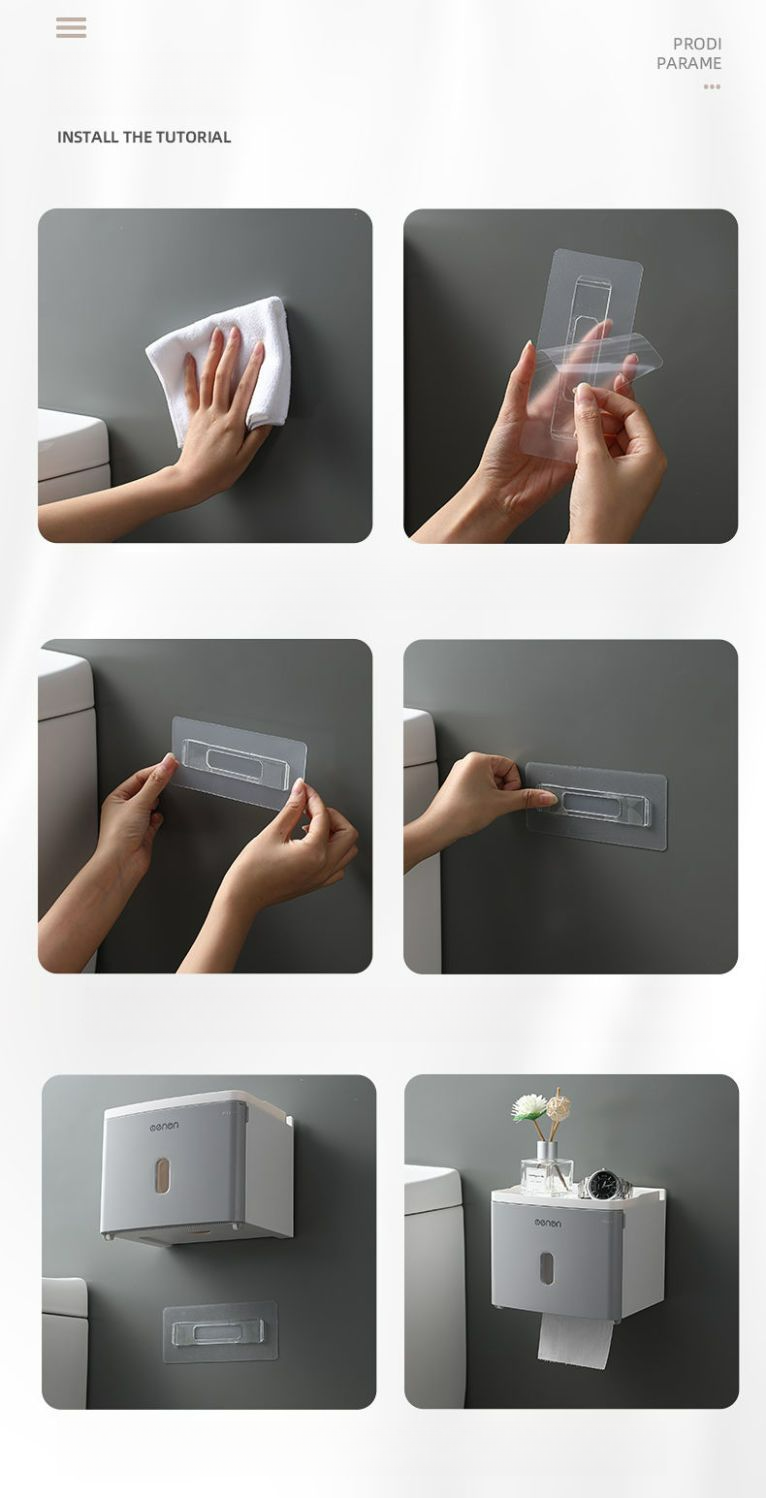 Bathroom Wall-Mounted Waterproof No-Drill Tissue Box Toilet Paper Roll Holder Storage Rack_voghion.com