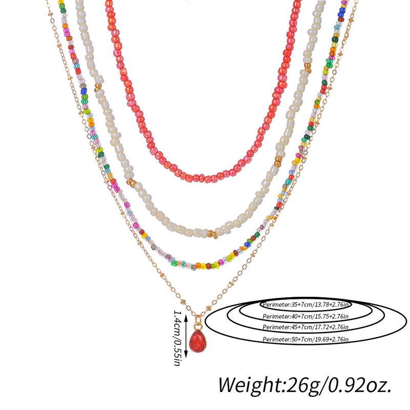 New Bohemian style pearl multi-layer colorful rice collarbone chain color blocked bead stacking necklace_voghion.com