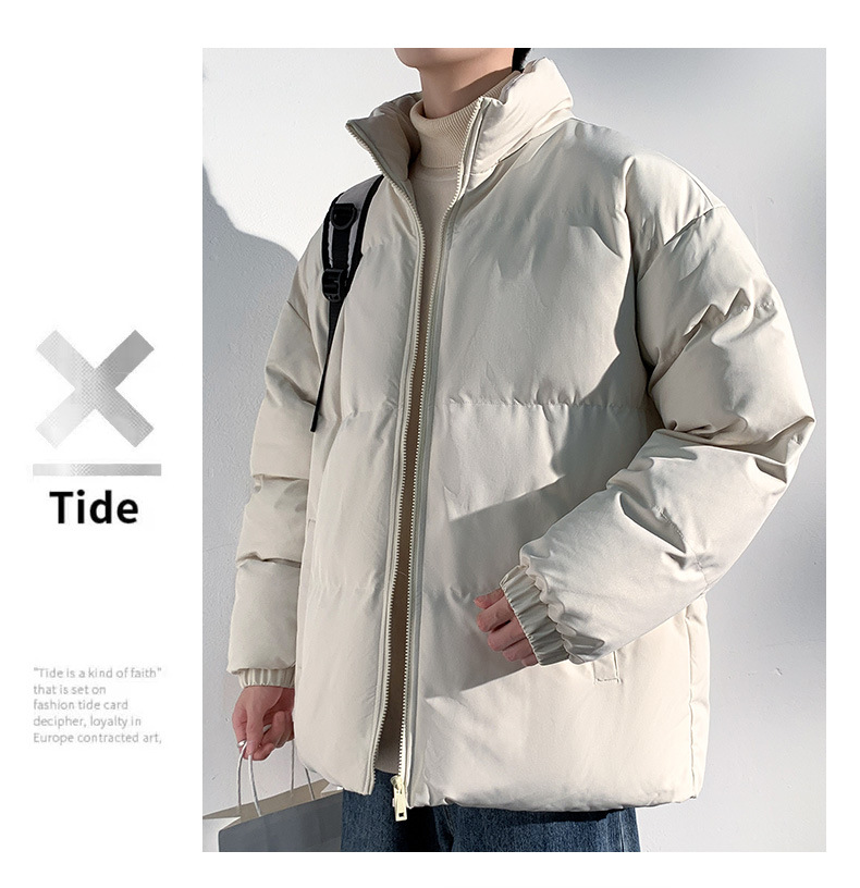 Unisex Winter Padded Jacket With Thickened Warm Polyester Filling, Stand Collar, Loose Fit, Side Pockets For Men & Women_voghion.com