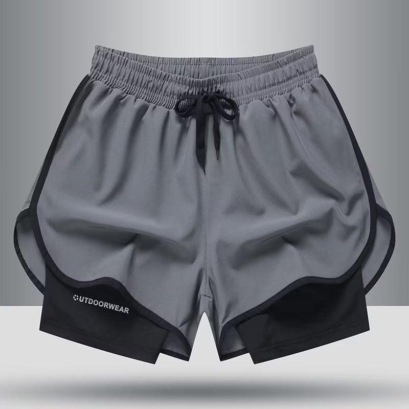 Vêtements pour hommes Shorts de sport décontractés Pantalons de course à pied de fitness doublés de shorts décontractés de basket-ball à trois points en deux pièces_voghion.com