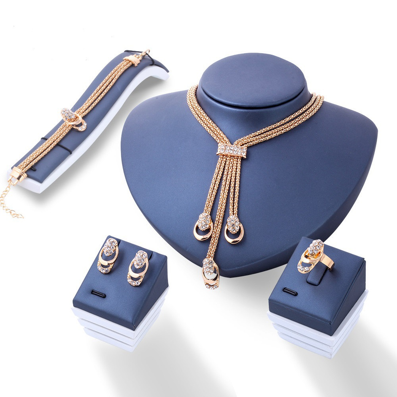 NJ031 Hanzhishang Moda Abartılı Kristal Takı Yaratıcı Gelin Kolye Küpe Dört Parçalı Set_voghion.com