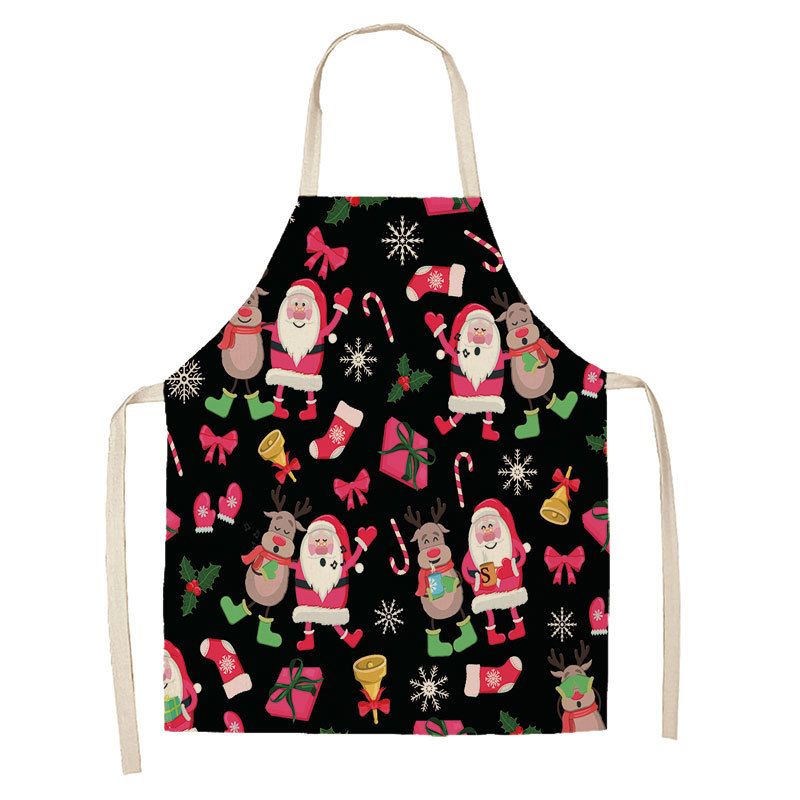 Cross-Border Direct Supply Christmas Series Linen Apron Kitchen Household Sleeveless Hanging Neck Unisex Stain-Resistant_voghion.com