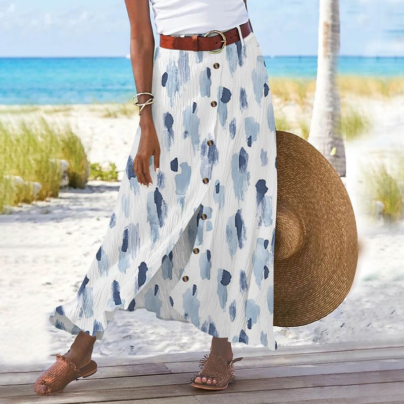 Fustă din bumbac și in, vânzare fierbinte, comerț exterior transfrontalier, geantă tip A-line, fese, fustă lungă cu talie medie_voghion.com