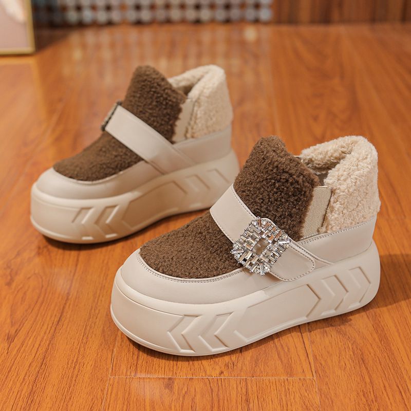 Ženske cipele Krznene cipele za žene nove zime i baršunaste pamučne cipele s podebljanim snježnim đonom sve pristaje uz platformu s debelim potplatom i povišene ležerne tenisice_voghion.com