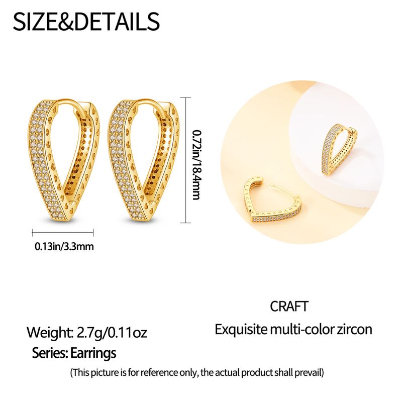 Orecchini da donna in argento placcato rame con zirconi a forma di cuore intarsiati in oro K_voghion.com