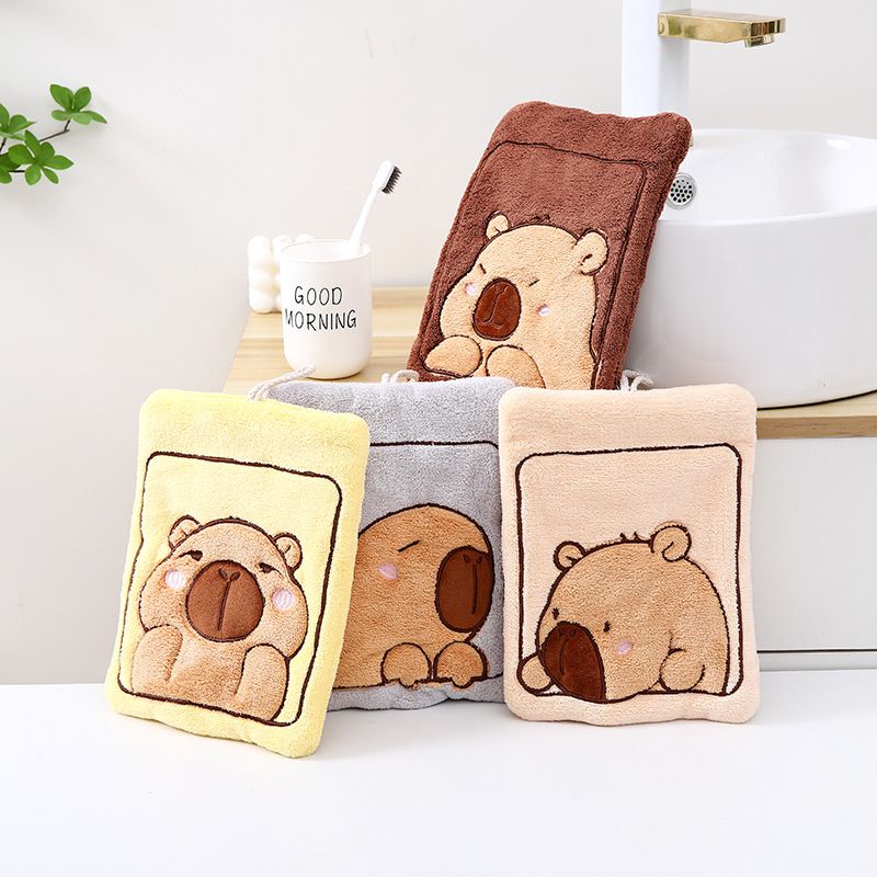 Asciugamano da bagno assorbente per le mani, anti-pelucchi, in pile di corallo, da appendere alla cucina, Lillian Kapibara_voghion.com