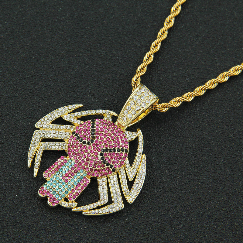 Hip Hop Anime Superhjälte Smycken Iced Out Crystal Spider Pendant Halsband För Män Kvinnor Kubansk Chain Choker_voghion.com