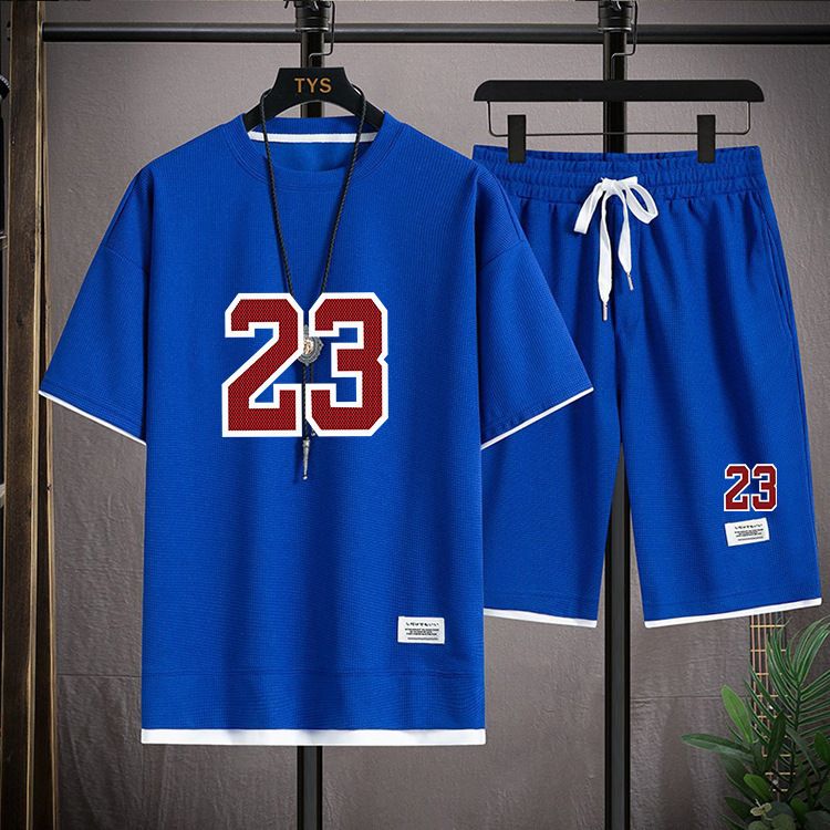 Herenkleding Nieuwe Wafel Heren Casual Pak Modieus Ademend Bedrukt Basketbal Pak Hardloop Fitness Tweedelig Pak Heren_voghion.com