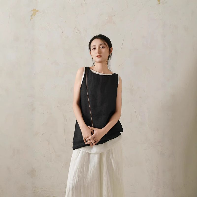 2025 Summer New Style Artistic Casual Versatile Sleeveless Loose Layered Base Linen Camisole Tank Top For Women_voghion.com
