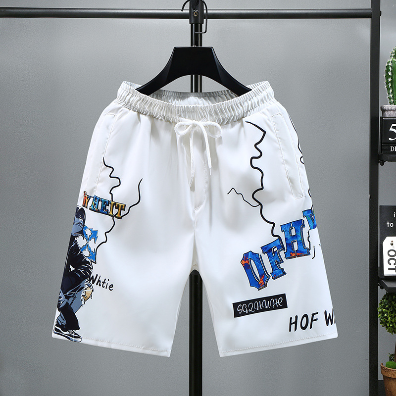 Yaz buz ipek şort erkek baskılı şort çabuk kuruyan pantolon moda rahat beş noktalı pantolon net kırmızı plaj pantolonu_voghion.com